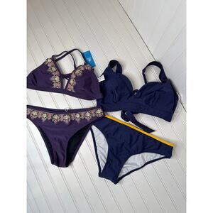 NWT Cupshe Embroidered Lace Bikini Top & Cheeky Bottoms Beach BUNDLE Size M